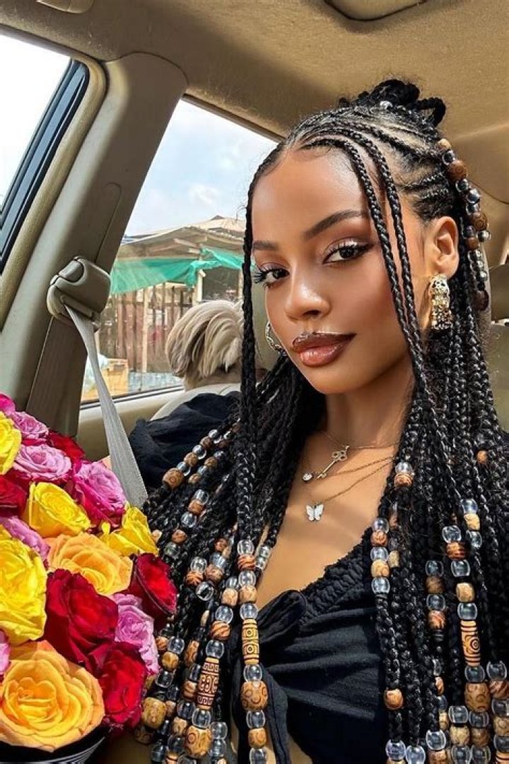 Stunning Black Box Braids Enhanced With Elegant Beads